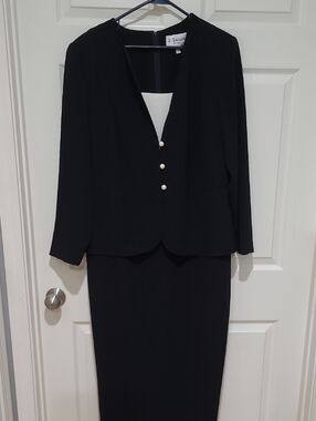 J. Taylor Black Two-Piece Skirt Suit with Pearl Buttons